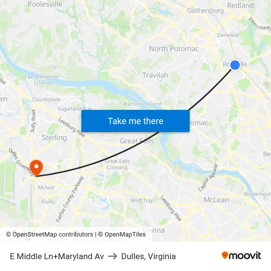 E Middle Ln+Maryland Av to Dulles, Virginia map