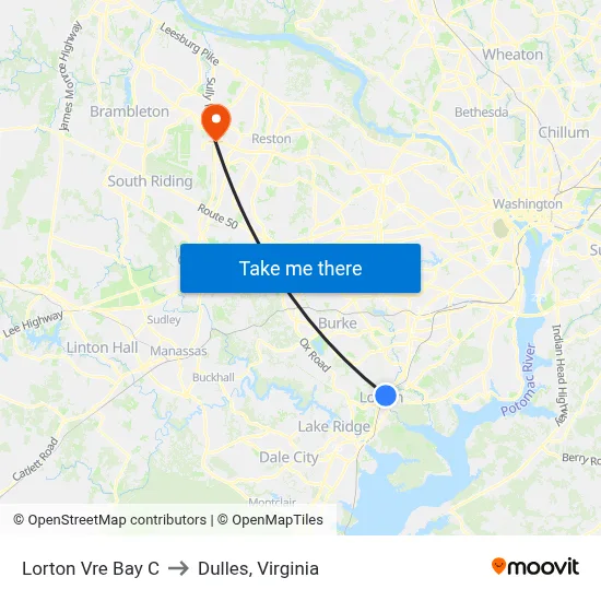 Lorton Vre Bay C to Dulles, Virginia map