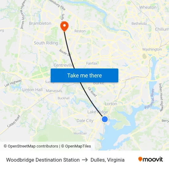 Woodbridge Destination Station to Dulles, Virginia map
