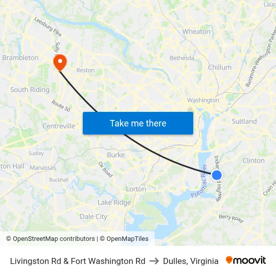 Livingston Rd & Fort Washington Rd to Dulles, Virginia map