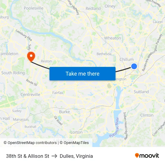 38th St & Allison St to Dulles, Virginia map