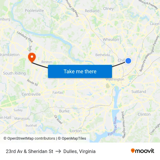 23rd Av & Sheridan St to Dulles, Virginia map