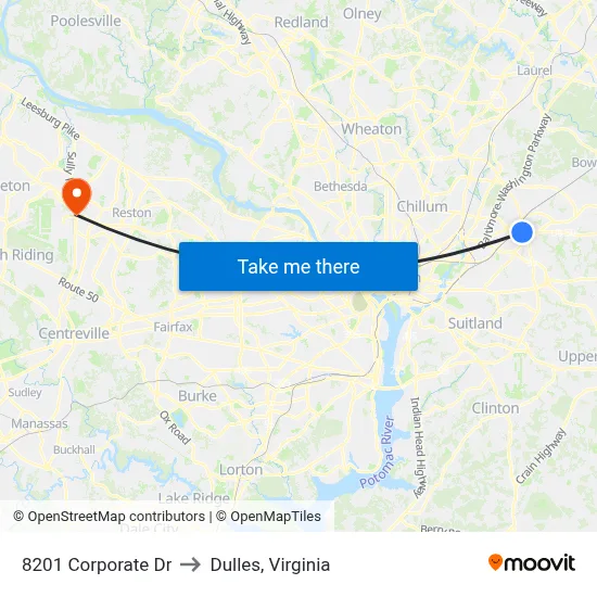 8201 Corporate Dr to Dulles, Virginia map