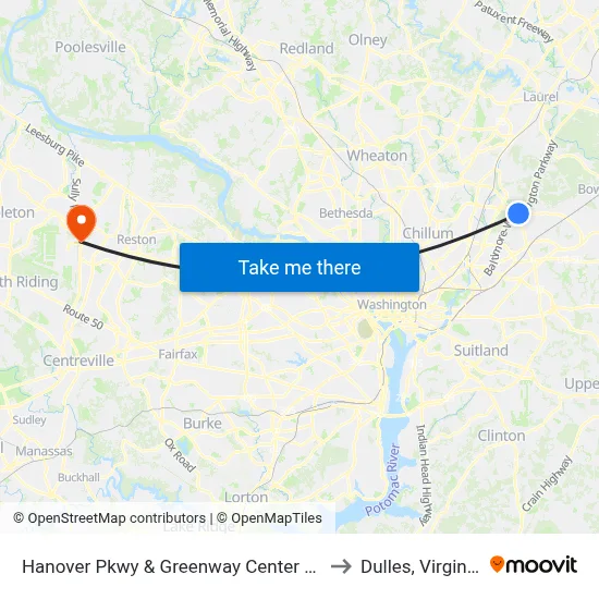Hanover Pkwy & Greenway Center Dr to Dulles, Virginia map