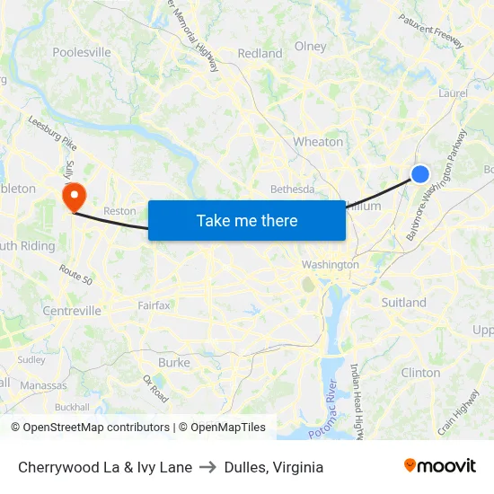 Cherrywood La & Ivy Lane to Dulles, Virginia map