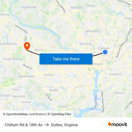 Chillum Rd & 18th Av to Dulles, Virginia map