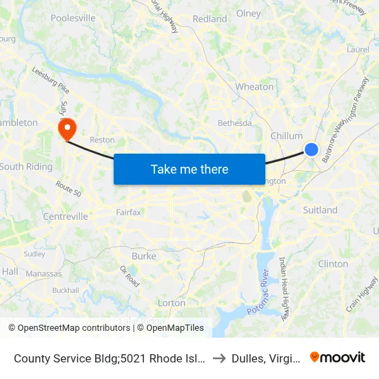 County Service Bldg;5021 Rhode Island to Dulles, Virginia map