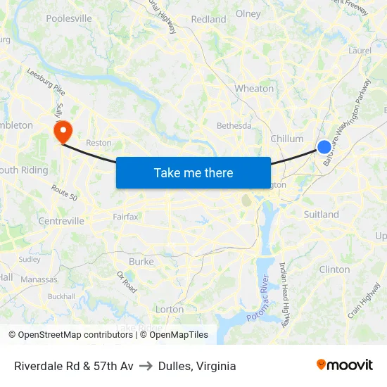 Riverdale Rd & 57th Av to Dulles, Virginia map