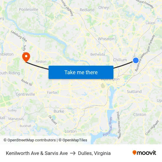 Kenilworth Ave & Sarvis Ave to Dulles, Virginia map