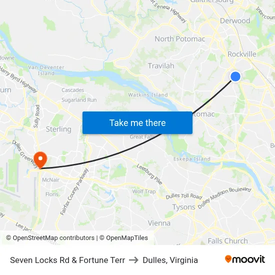 Seven Locks Rd & Fortune Terr to Dulles, Virginia map