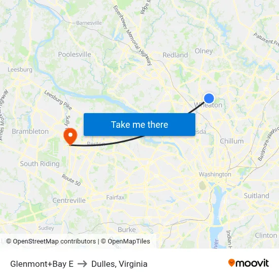 Glenmont+Bay E to Dulles, Virginia map