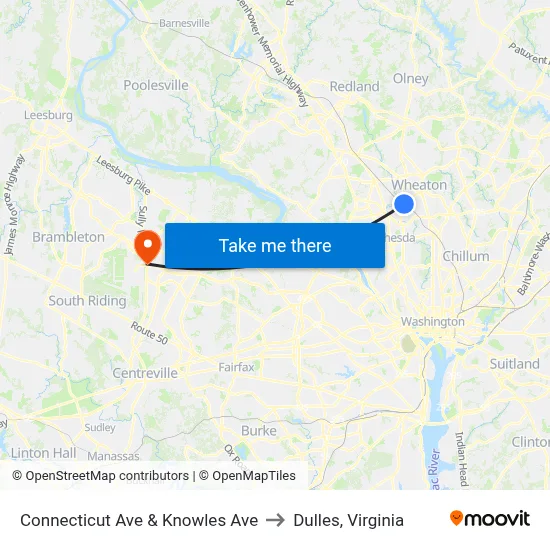 Connecticut Ave & Knowles Ave to Dulles, Virginia map