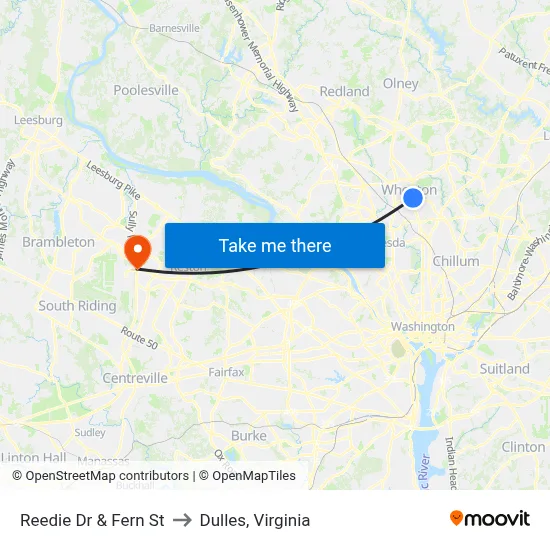 Reedie Dr & Fern St to Dulles, Virginia map