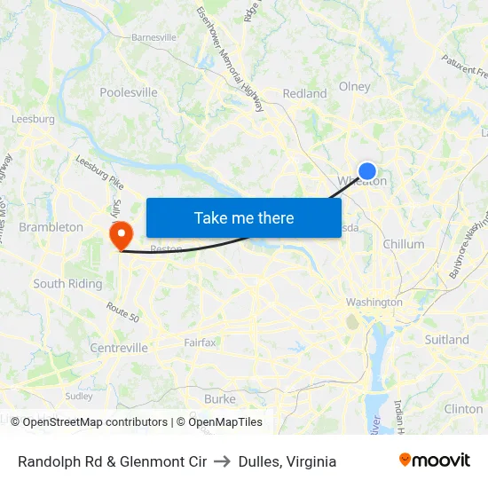 Randolph Rd & Glenmont Cir to Dulles, Virginia map