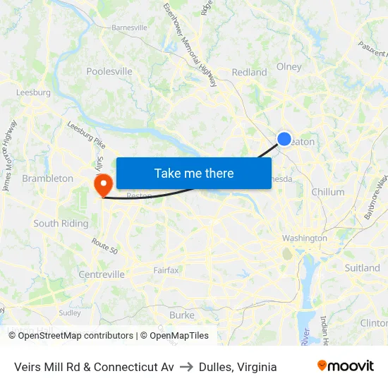 Veirs Mill Rd & Connecticut Av to Dulles, Virginia map