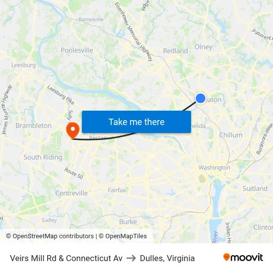 Veirs Mill Rd & Connecticut Av to Dulles, Virginia map