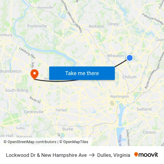 Lockwood Dr & New Hampshire Ave to Dulles, Virginia map
