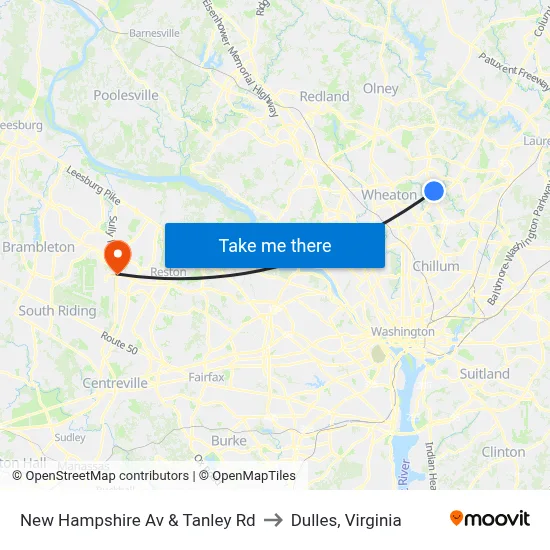 New Hampshire Av & Tanley Rd to Dulles, Virginia map