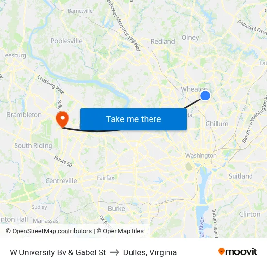 W University Bv & Gabel St to Dulles, Virginia map