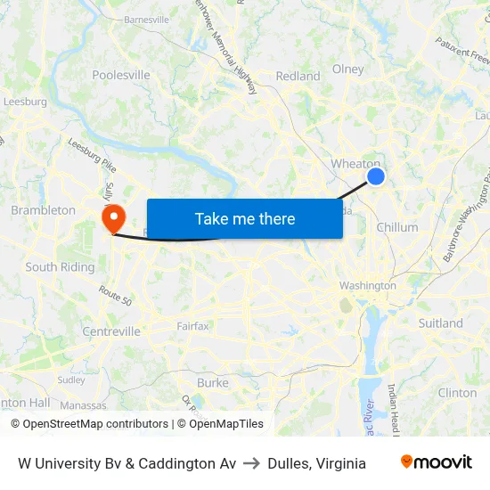 W University Bv & Caddington Av to Dulles, Virginia map