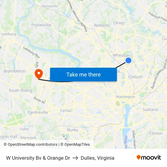 W University Bv & Orange Dr to Dulles, Virginia map