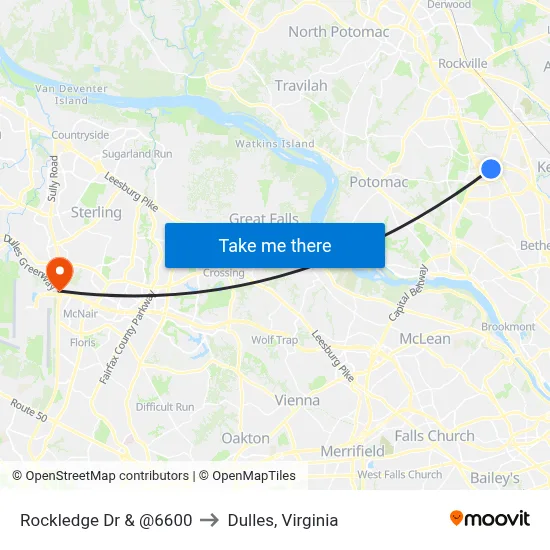 Rockledge Dr & @6600 to Dulles, Virginia map