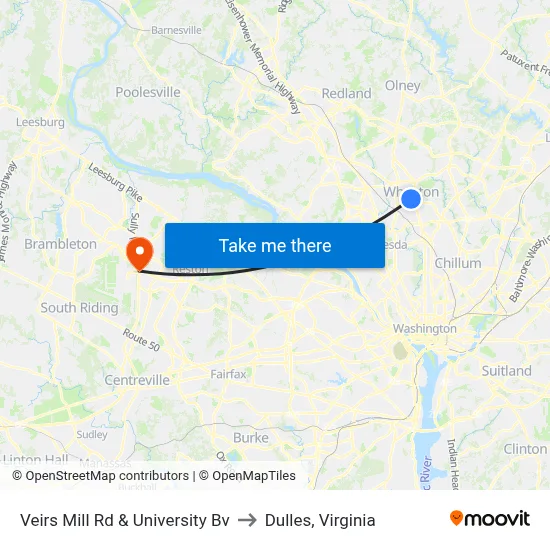 Veirs Mill Rd & University Bv to Dulles, Virginia map