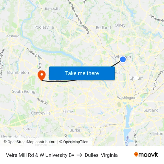 Veirs Mill Rd & W University Bv to Dulles, Virginia map