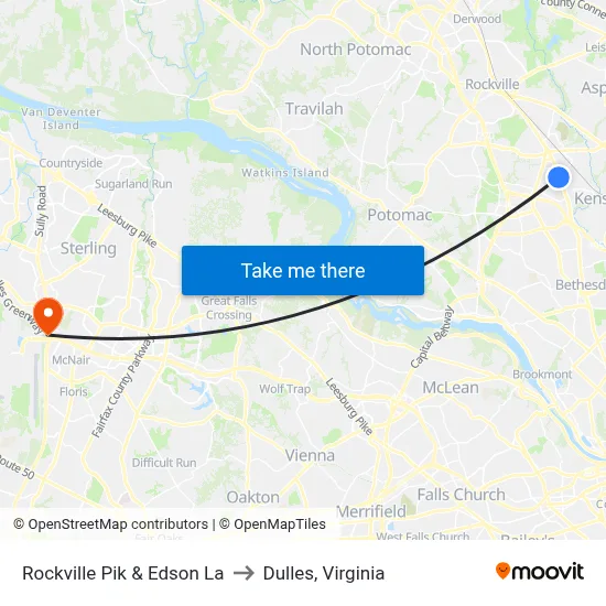 Rockville Pik & Edson La to Dulles, Virginia map