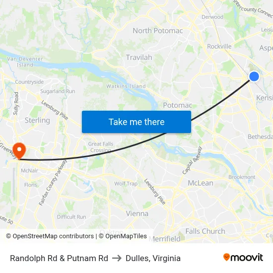 Randolph Rd & Putnam Rd to Dulles, Virginia map