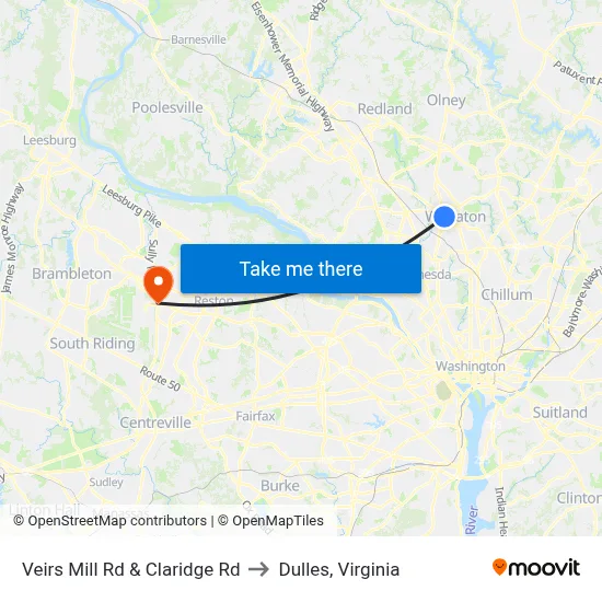 Veirs Mill Rd & Claridge Rd to Dulles, Virginia map