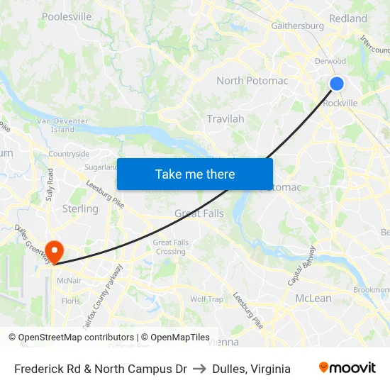 Frederick Rd & North Campus Dr to Dulles, Virginia map