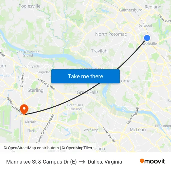 Mannakee St & Campus Dr (E) to Dulles, Virginia map