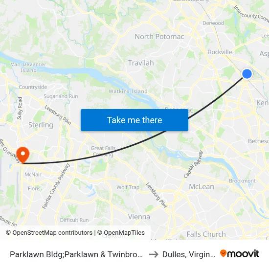 Parklawn Bldg;Parklawn & Twinbrook to Dulles, Virginia map