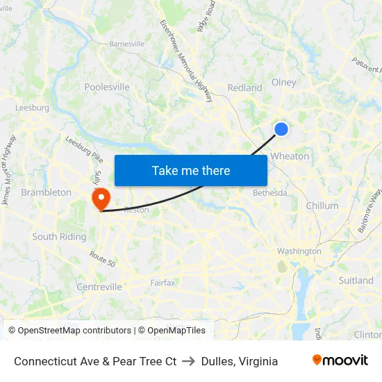 Connecticut Ave & Pear Tree Ct to Dulles, Virginia map