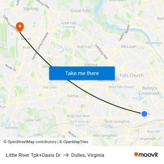 Little River Tpk+Oasis Dr to Dulles, Virginia map