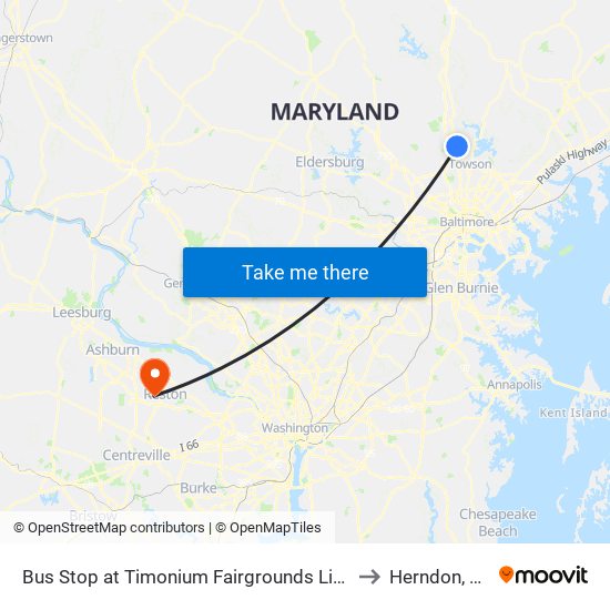 Bus Stop at Timonium Fairgrounds Light Rail Station Sb to Herndon, Virginia map