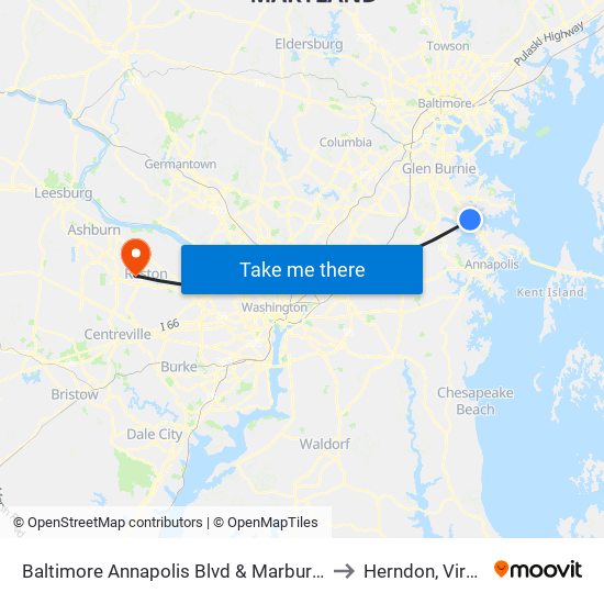 Baltimore Annapolis Blvd & Marbury Rd Sb to Herndon, Virginia map