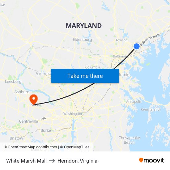 White Marsh Mall to Herndon, Virginia map