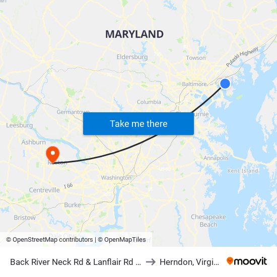 Back River Neck Rd & Lanflair Rd Sb to Herndon, Virginia map