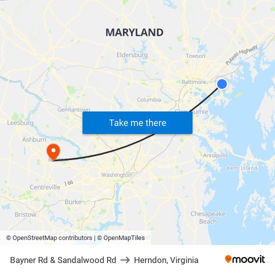 Bayner Rd & Sandalwood Rd to Herndon, Virginia map