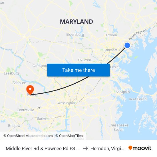 Middle River Rd & Pawnee Rd FS Nb to Herndon, Virginia map