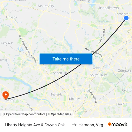 Liberty Heights Ave & Gwynn Oak Ave FS to Herndon, Virginia map