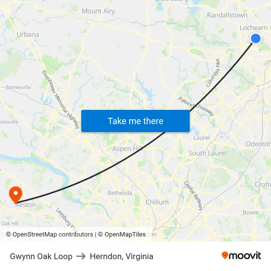 Gwynn Oak Loop to Herndon, Virginia map