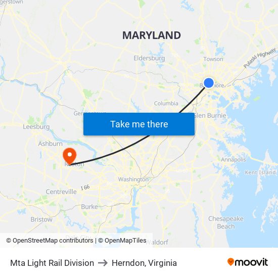 Mta Light Rail Division to Herndon, Virginia map