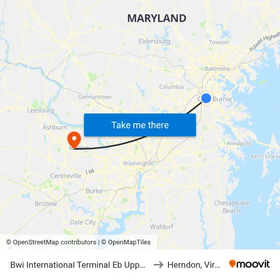 Bwi International Terminal Eb Upper Level to Herndon, Virginia map