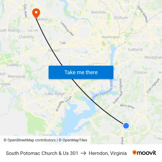 South Potomac Church & Us 301 to Herndon, Virginia map