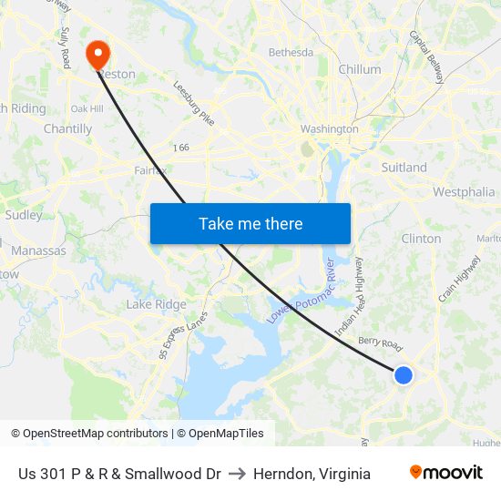 Us 301 P & R & Smallwood Dr to Herndon, Virginia map