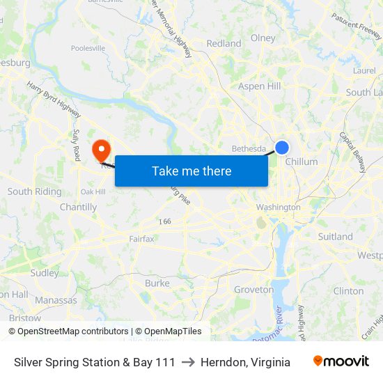Silver Spring Station & Bay 111 to Herndon, Virginia map