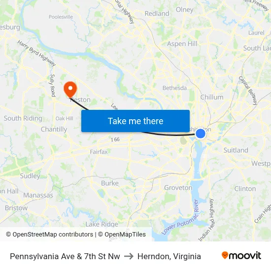 Pennsylvania Ave & 7th St Nw to Herndon, Virginia map
